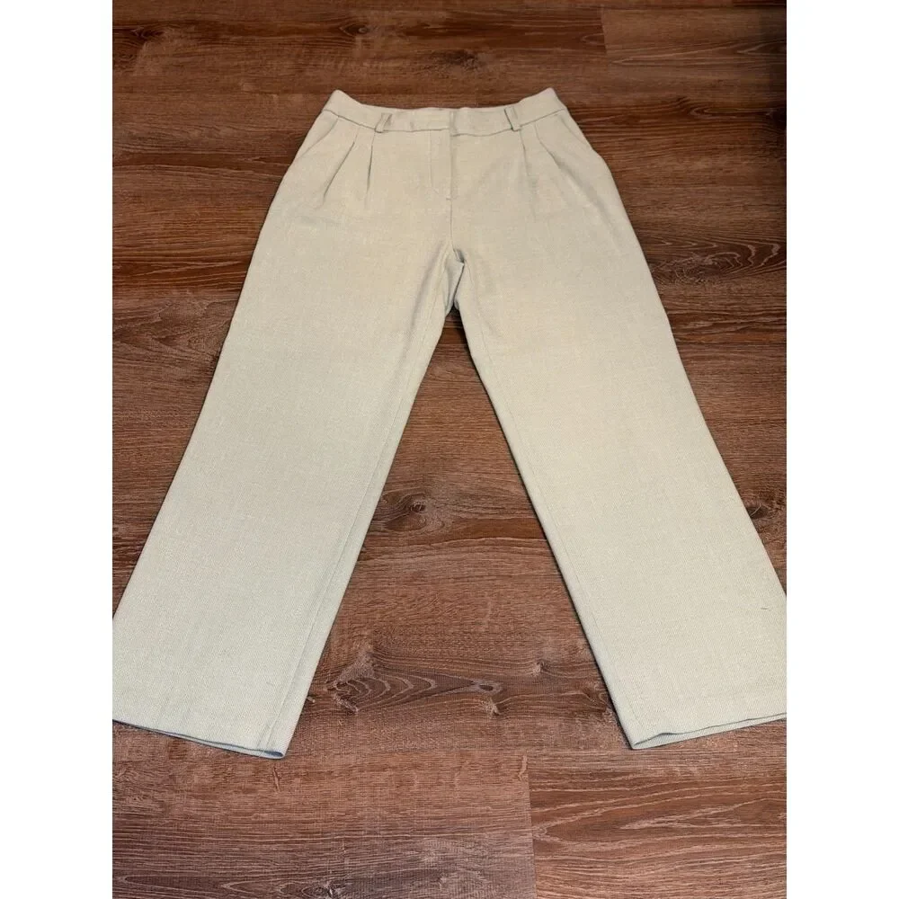 House of Harlow 1960 Sage Beige Textured Tailored Wide Leg Pants Size 6